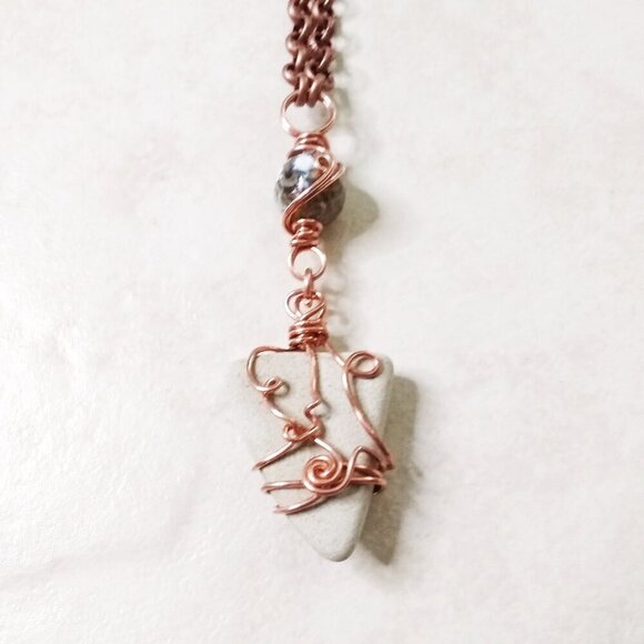 Uniquely HandCrafted Fall Necklace! Mixed Media & Copper Wire Wrap Design #1 - Picture 4 of 8